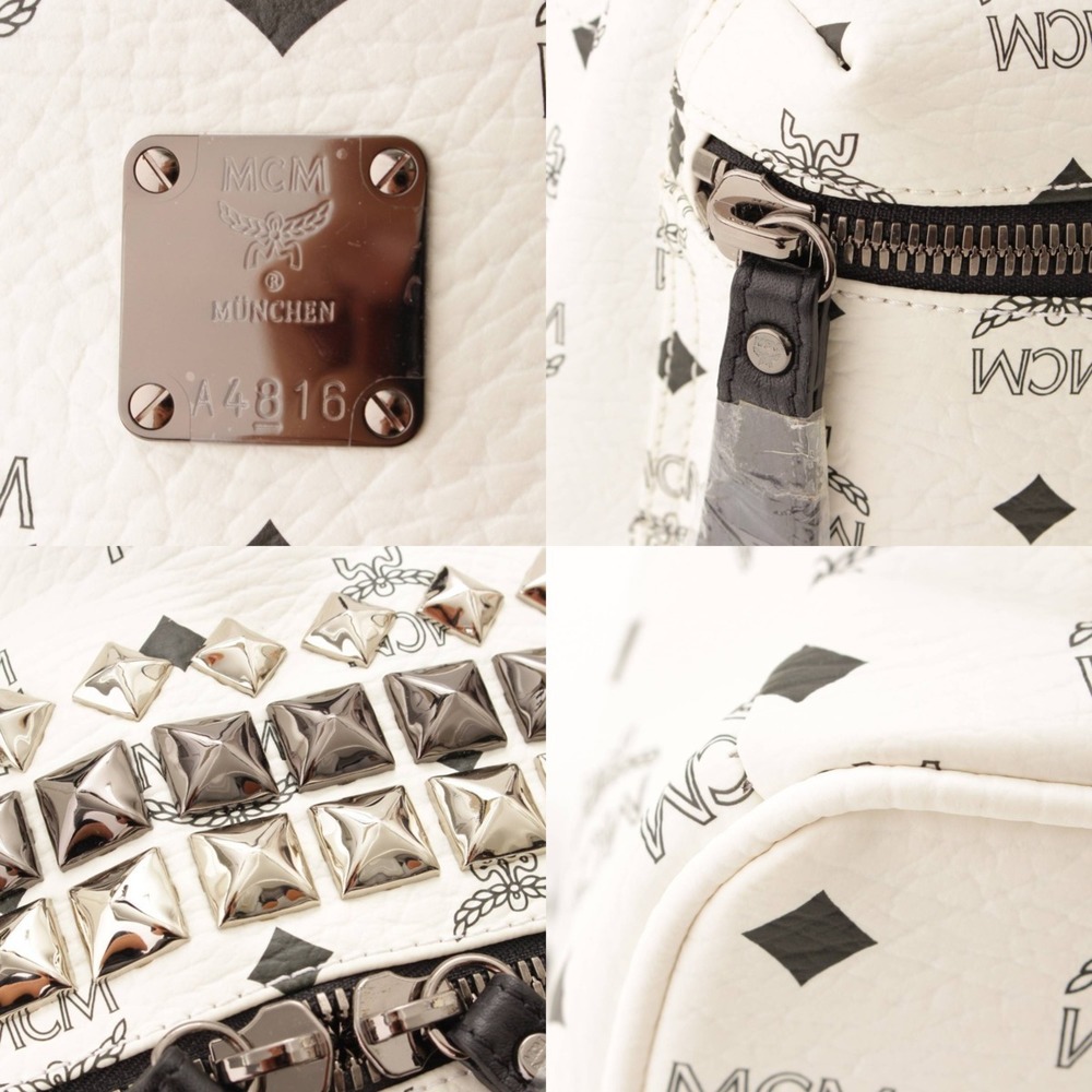 Mcm Backpack Logogram White Studded Rucksack - image 7